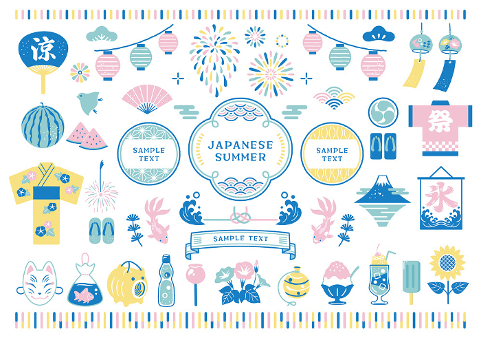 Summer festival and Japanese frame icon set