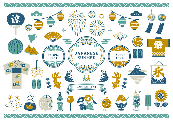 Summer festival and Japanese frame icon set