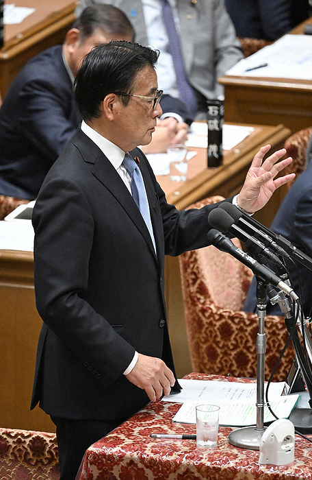 Diet, Budget Committee of the House of Representatives Katsuya Okada, secretary general of the Democratic Party of Japan s Constitutional Democratic Party of Japan, asks a question at a Lower House Budget Committee meeting in the Diet on April 22, 2024, at 10:32 a.m. Photo by Akihiro Hirata