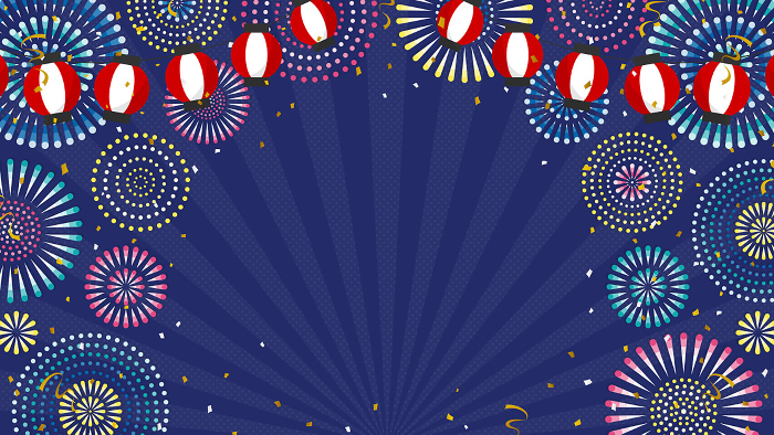 Fireworks, lanterns, and confetti background (16:9 landscape orientation)