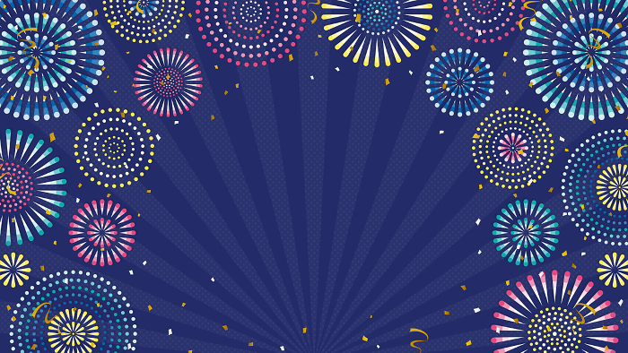 Fireworks and confetti, background of concentrated lines (16:9 landscape orientation)