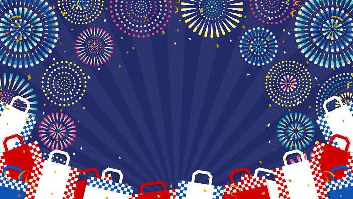 Fireworks and shopping bag background (16:9 landscape orientation)