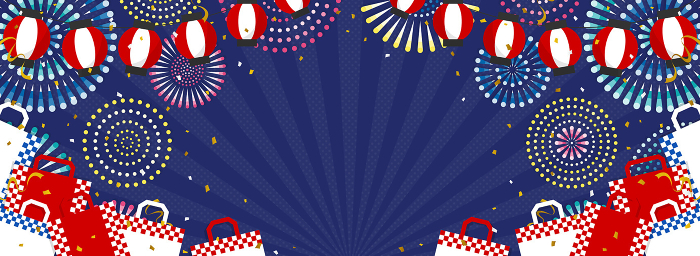 Background of fireworks, shopping bags and lanterns (horizontal for banner)