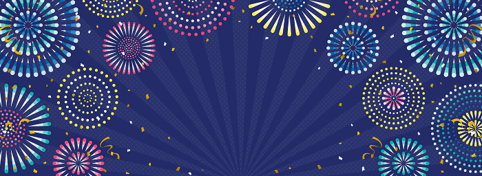 Background with fireworks, confetti and concentrated lines (horizontal for banner)
