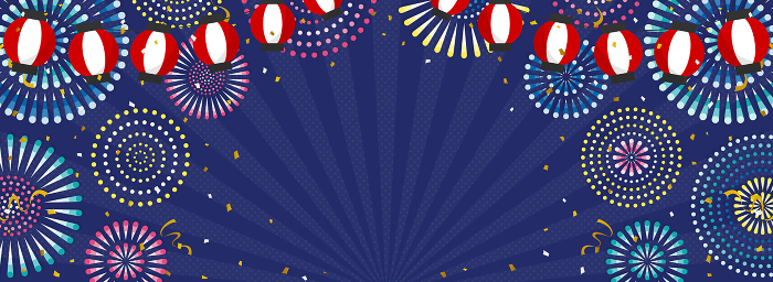 Background with fireworks, lanterns, and confetti (horizontal for banner)