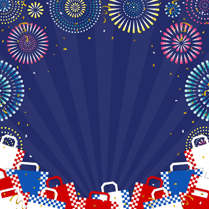 Background with fireworks and shopping bags (square)