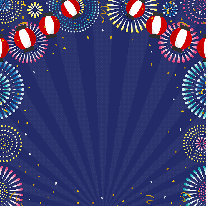 Background with fireworks, lanterns, and confetti (square)
