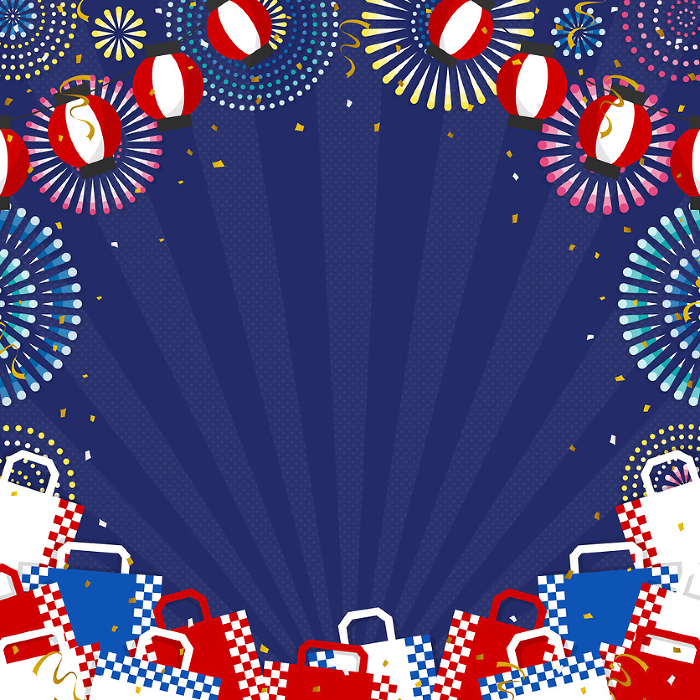Background of fireworks, shopping bags and lanterns (square)