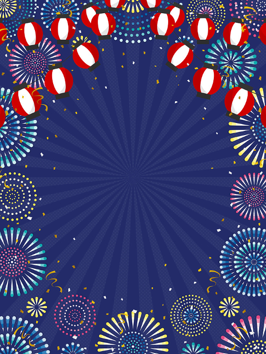 Background with fireworks, lanterns, and confetti (portrait orientation)