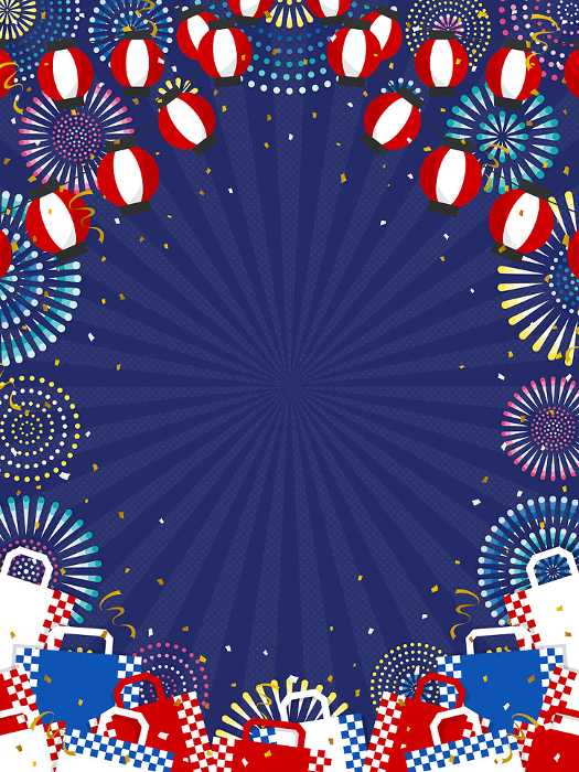 Background with fireworks, shopping bags, and lanterns (portrait orientation)