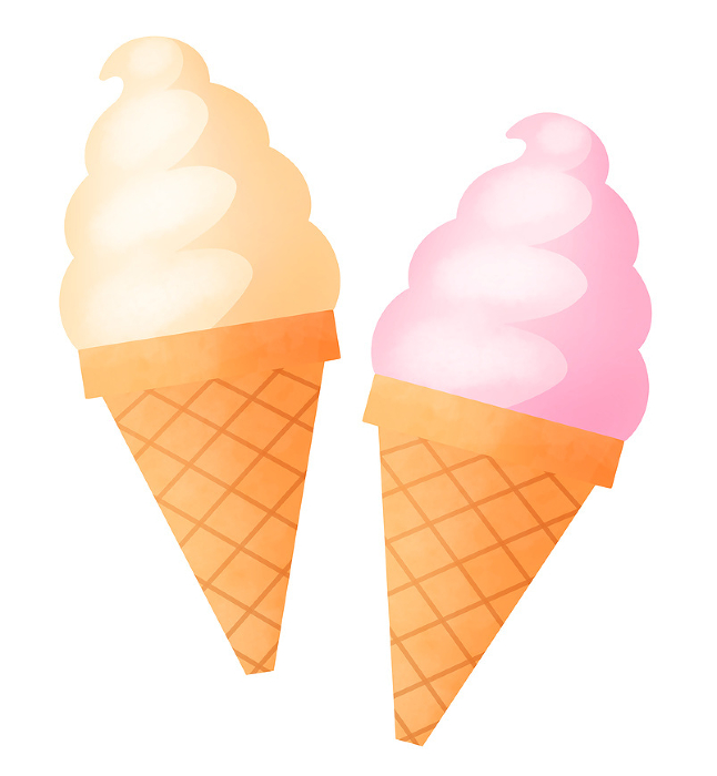 Illustration of a set of delicious vanilla and strawberry flavored soft serve ice cream
