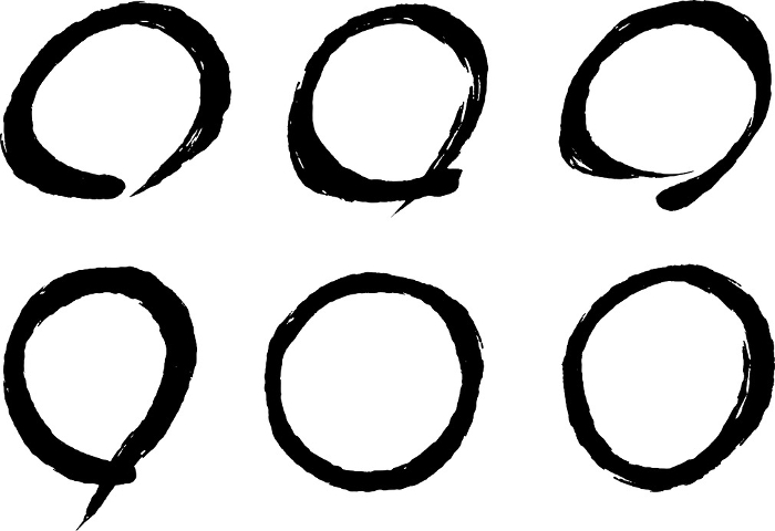 Set of illustrations of a circle drawn with a brush