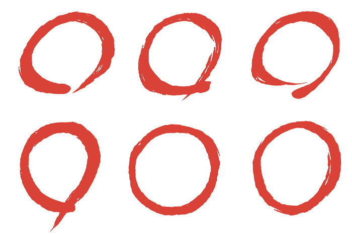 Illustration set of red circles drawn by brush