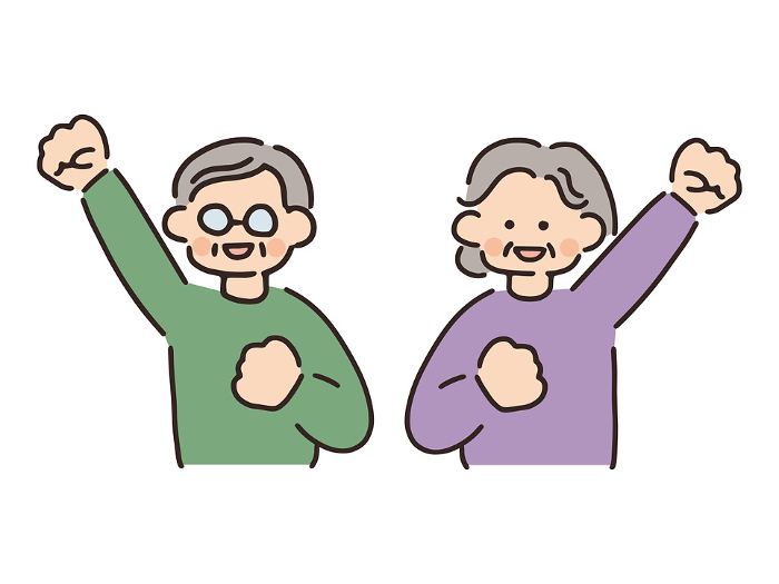 Clip art of a senior couple posing with guts