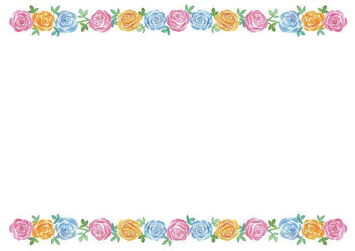 Horizontal Background with Colorful Roses Above and Below - White Background