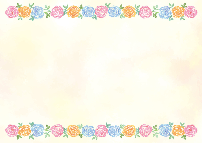 Horizontal Background with Colorful Roses Above and Below - Beige Background