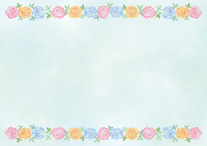 Horizontal Background with Colorful Roses Above and Below - Light Blue Background
