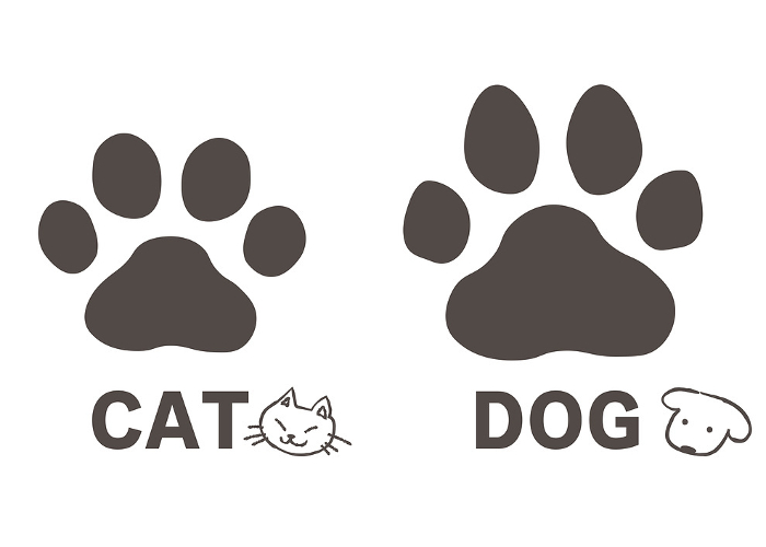 Cute paw prints of simple cats and dogs