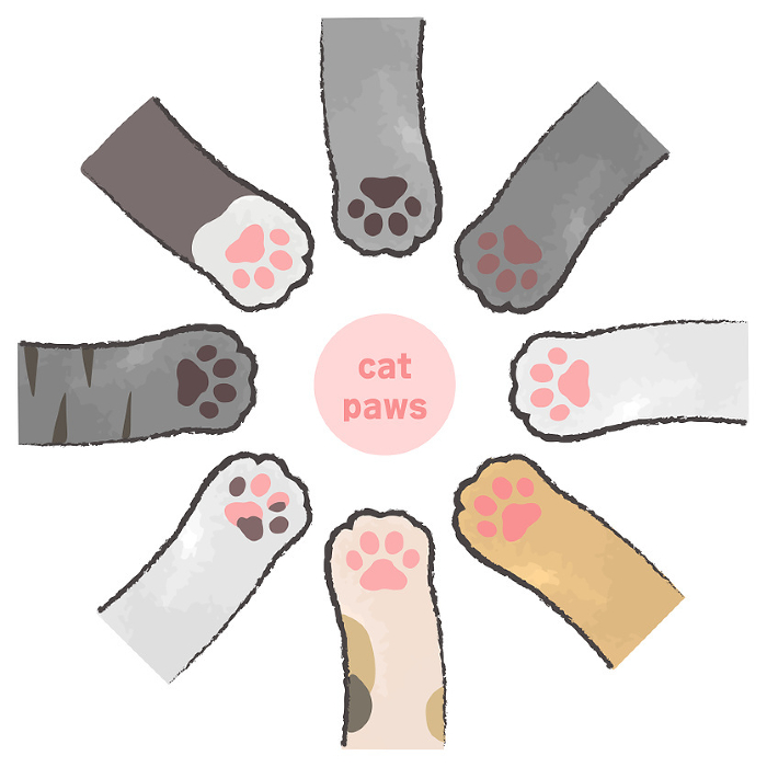 Set of many cat's hands in a circle