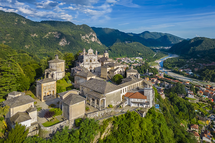 Piedmont, Italy Aerial view of the Sacro Monte of Varallo Sesia, Vercelli district, Piedmont, Italy, Europe.