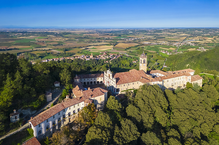 Piedmont, Italy Aerial view of the Sacro Monte of Crea, Alessandria district, Piedmont, Italy, Europe.