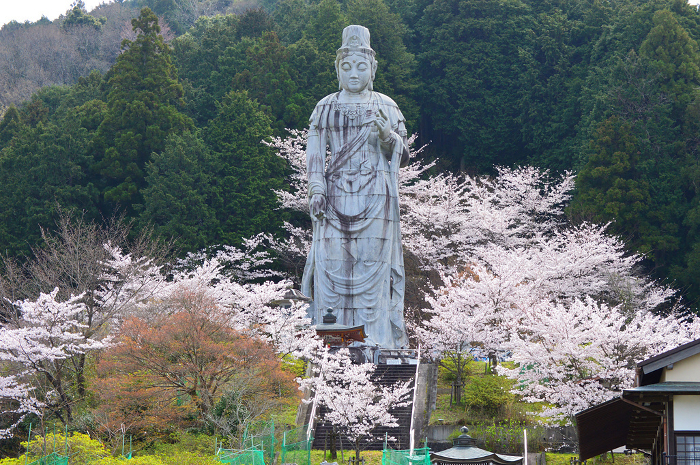 Stone statue of the Great Kannon (Goddess of Mercy) at Tsubosaka Temple, Takatori, Nara Prefecture