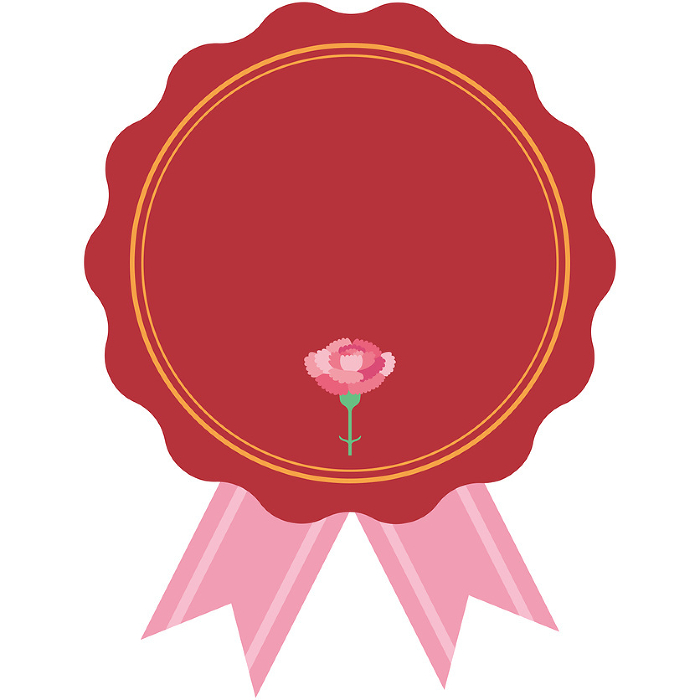 Illustration of wavy frame with carnations and ribbon for Mother's Day (no text)