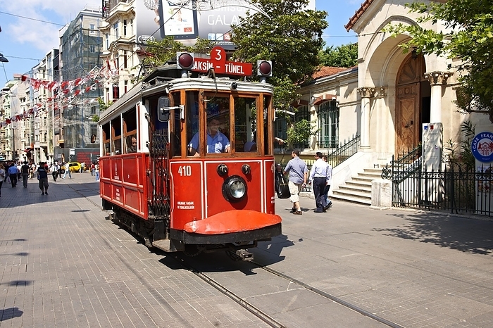 Istanbul, Turkey Historic tram on Istiklal Avenue or Istiklal Street, or Independence Avenue, Istanbul, Turkey, Asia