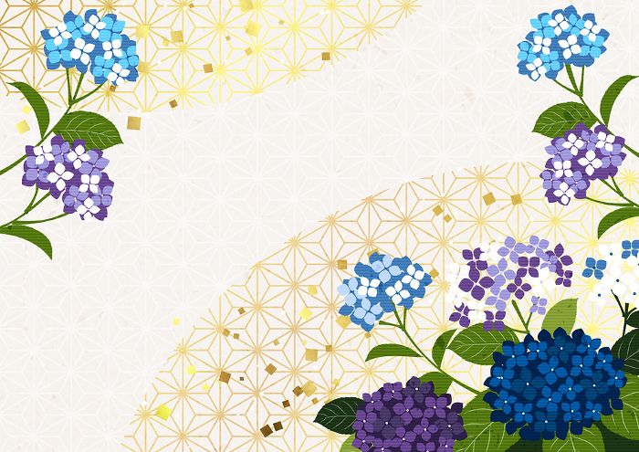 Hydrangea, Japanese Pattern, Japanese Pattern, Background, Illustration, Cute, Rainy season, Hemp leaf pattern, Horizontal