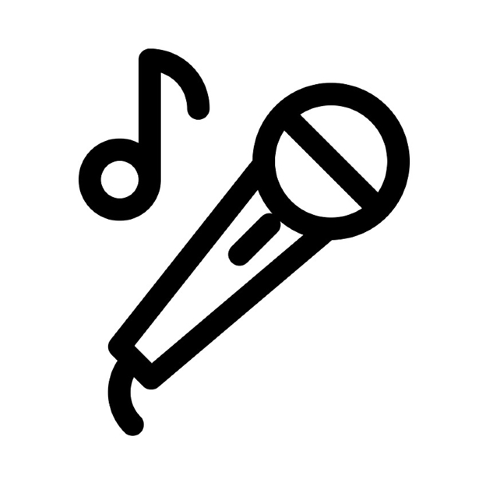 Line style icons representing hobbies, microphone, karaoke, and singing