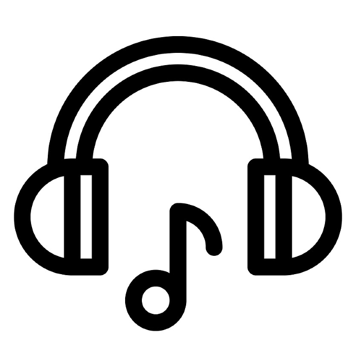 Line style icons representing hobbies, music and headphones