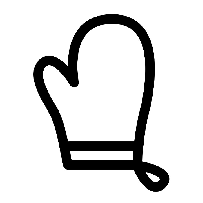 Line style icons representing dishes, mittens, and potholders