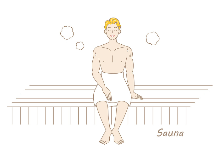 Sauna lover refreshing man enjoying sauna in sauna room with sauna men Simple Illustration