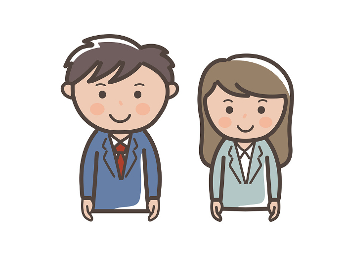 Illustration of upper body of male and female businessmen and women in suits facing front