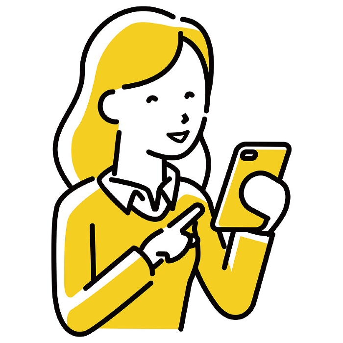 standard illustration conveying a message People Illustration woman operating a smartphone with a smile