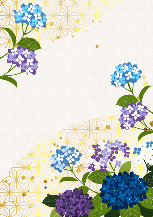 Hydrangea, Japanese Pattern, Japanese Pattern, Background, Illustration, Cute, Rainy season, Hemp leaf pattern, Vertical