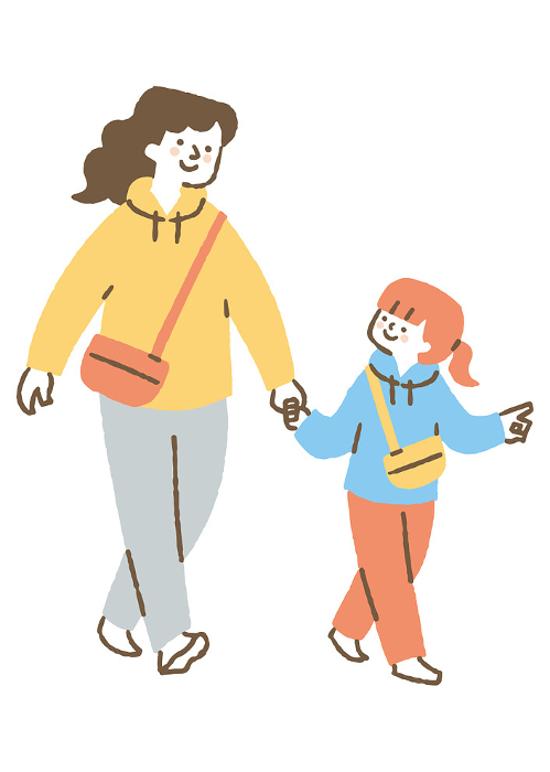 Mother and girl walking hand in hand_Color