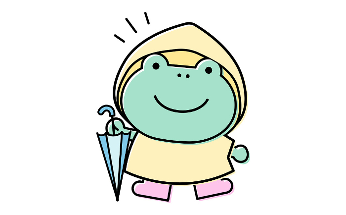 Illustration of a cute frog kid holding an umbrella in June/rainy season_Illustration_Single Icon