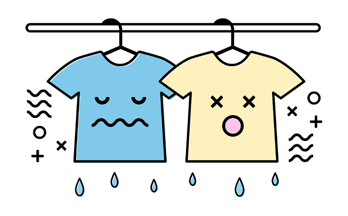 Simple illustration of damp, wet, room-dried, smelly laundry in the rainy season
