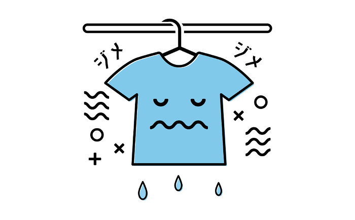Simple illustration of damp, wet, room-dried, smelly laundry in the rainy season