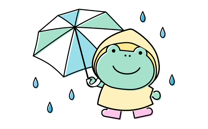 Illustration of a cute frog kid holding an umbrella in June/rainy season_Illustration_Single Icon