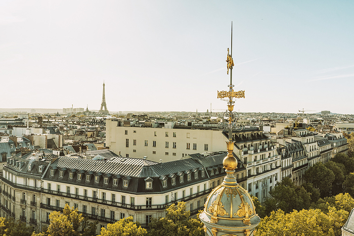 France, Ile De France, Paris, Residential district with ornamental dome in foreground France, Ile De France, Paris, Residential district with ornamental dome in foreground