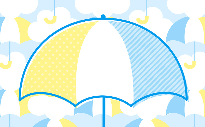 Simple and stylish geometric background frame design of umbrellas and parasols for rainy season and summer.