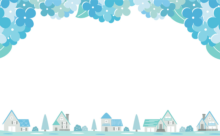 Modern and stylish rainy season background design frame with copy space with house and town motif