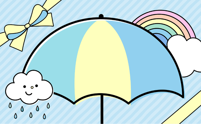 Cute pop background frame design for rainy season with campaign image depicting umbrellas and ribbons