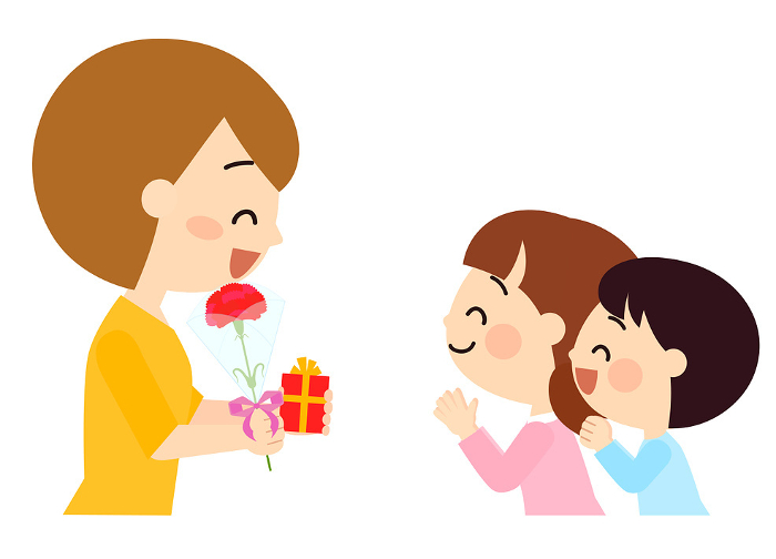 Children giving Mother's Day gifts to their mothers.
