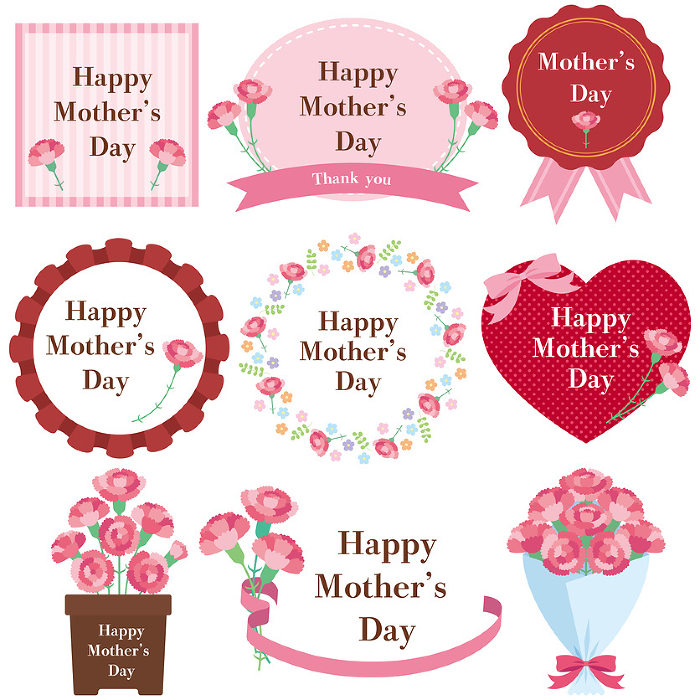 Illustration of a set of 9 cute frames of carnations for Mother's Day