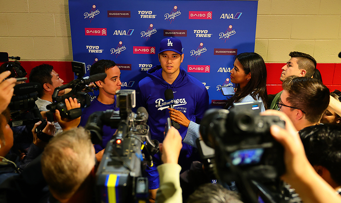 2024 MLB Ohtani s pre game press conference  Nationals Dodgers Otani is interviewed before the game  Photo by Takahiro Mitsuyama  Photo date: 20240424