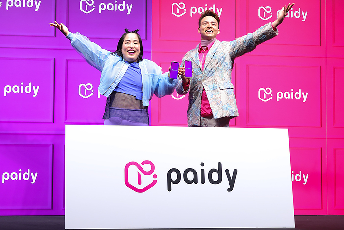 New commercial presentation for  Payday   L R  Comedian Yuriyan Retriever and actor Shinnosuke Mitsushima attend the launch of the new commercial for  Payday,  a post payment  BNPL  service, photographed April 22, 2024.  Photo by Pasya AFLO 