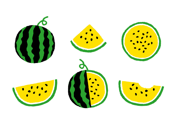 Clip art set of cute yellow watermelon